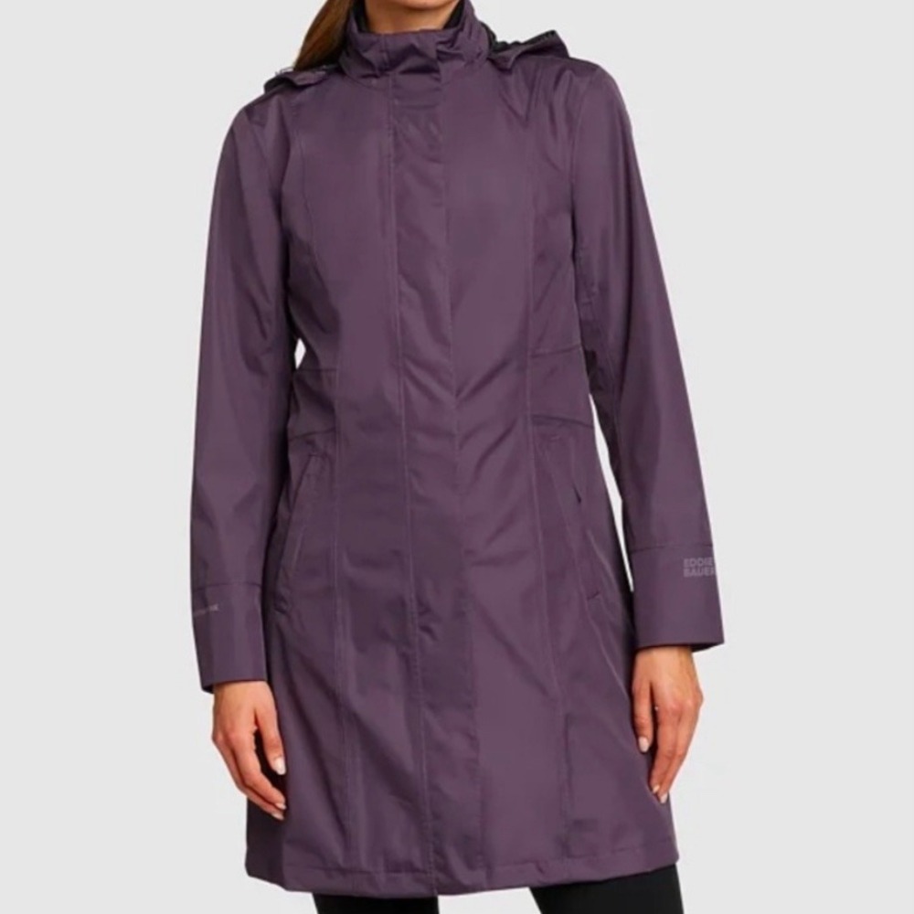 Eddie Bauer Girl On The Go Purple Hooded Rain Trench Coat Jacket 7346 Plum 2X - Picture 2 of 11
